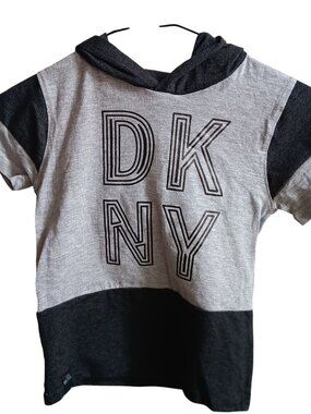 Boys Size 5 DKNY Kids Hoodie T-Shirt Gray & Black Colorblock Cotton NWT